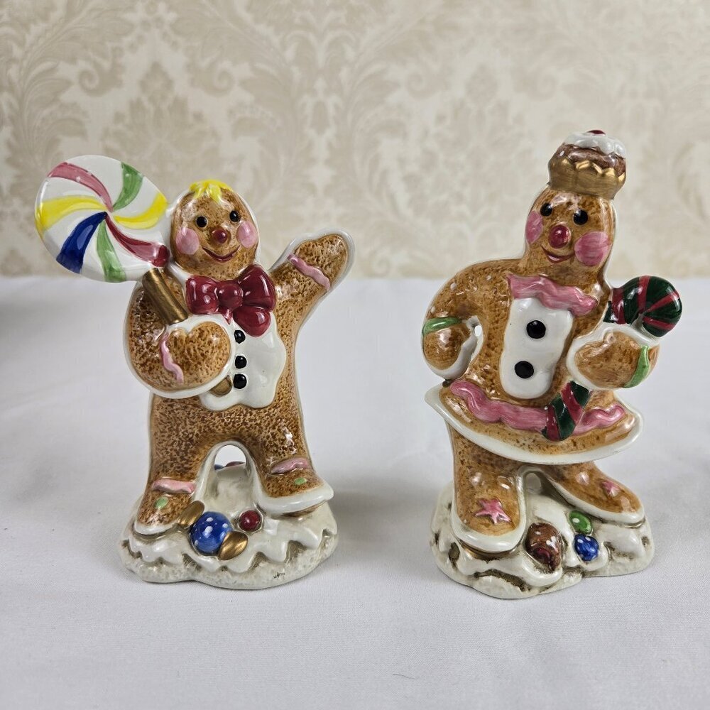 Fitz and Floyd Candy Lane Gingerbread Salt and Pepper Shaker Set Ceramic Vintage